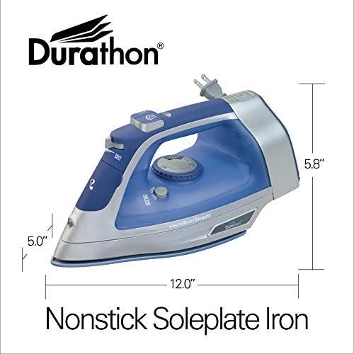  Hamilton Beach Steam Iron & Vertical Steamer for Clothes with Scratch-Resistant Durathon Soleplate, 1500 Watts, Retractable Cord, 3-Way Auto Shutoff, Anti-Drip, Self-Cleaning, Blue
