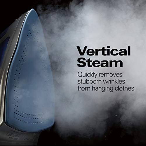  Hamilton Beach Steam Iron & Vertical Steamer for Clothes with Scratch-Resistant Durathon Soleplate, 1500 Watts, Retractable Cord, 3-Way Auto Shutoff, Anti-Drip, Self-Cleaning, Blue