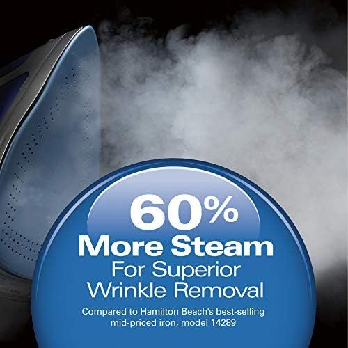  Hamilton Beach Steam Iron & Vertical Steamer for Clothes with Scratch-Resistant Durathon Soleplate, 1500 Watts, Retractable Cord, 3-Way Auto Shutoff, Anti-Drip, Self-Cleaning, Blue