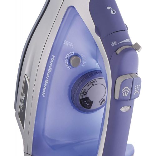  Hamilton Beach Steam Iron & Vertical Steamer for Clothes with Scratch-Resistant Durathon Soleplate, 1500 Watts, Retractable Cord, 3-Way Auto Shutoff, Anti-Drip, Self-Cleaning, Blue