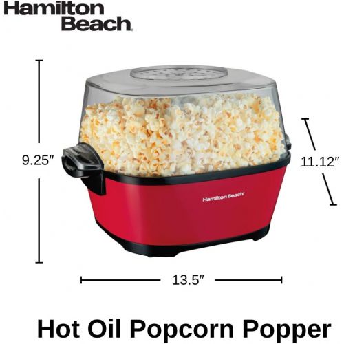  Hamilton Beach Electric Hot Oil Popcorn Popper, Healthy Snack Maker, 24 Cups, Red (73302)