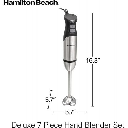  Hamilton Beach 4-in-1 Immersion Hand Blender with 7 Piece Wand, Whisk, Mixing Cup, Chopper System with Variable Speed + Turbo Boost Power, Stainless Steel (59766)
