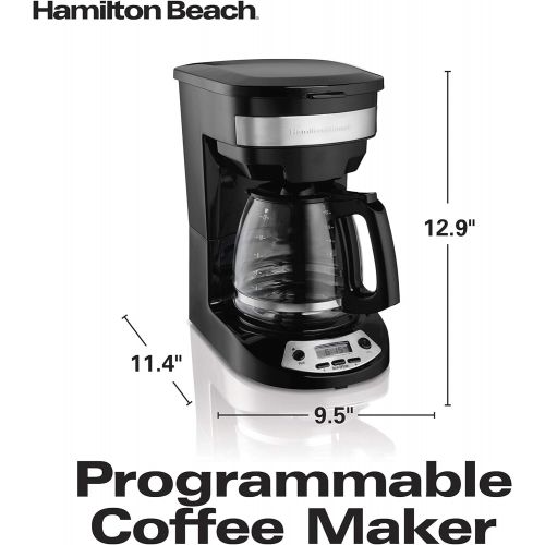  Hamilton Beach 12 Cup Programmable Coffee Maker, Brew Options, Glass Carafe (46299), Black with Stainless Accents