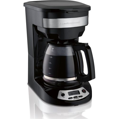  Hamilton Beach 12 Cup Programmable Coffee Maker, Brew Options, Glass Carafe (46299), Black with Stainless Accents