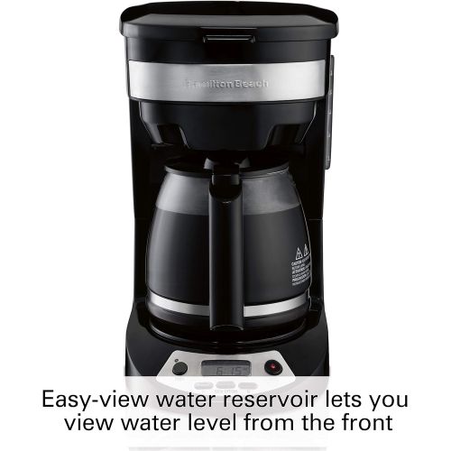  Hamilton Beach 12 Cup Programmable Coffee Maker, Brew Options, Glass Carafe (46299), Black with Stainless Accents