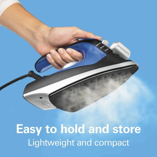  Hamilton Beach Iron 2-in-1 Handheld Iron & Garment Steamer for Clothes with Continuous Steam Nozzle, Nonstick Soleplate, 1200 Watts, Blue/Black (14525)