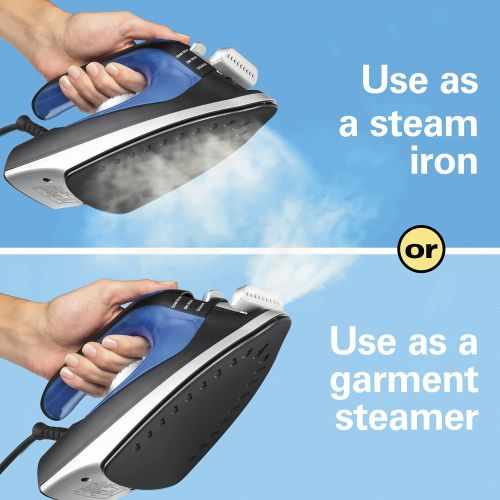  Hamilton Beach Iron 2-in-1 Handheld Iron & Garment Steamer for Clothes with Continuous Steam Nozzle, Nonstick Soleplate, 1200 Watts, Blue/Black (14525)