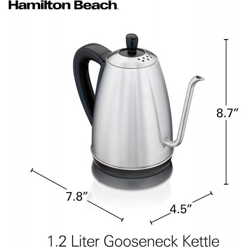  Hamilton Beach Gooseneck Pour Over Electric Tea Kettle, Water Boiler & Heater, 1.2 L, Cordless, Auto-Shutoff & Boil-Dry Protection, Stainless Steel (40899)
