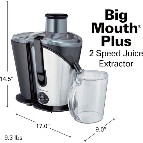  Hamilton Beach Juicer Machine, Big Mouth 3” Feed Chute, Easy to Clean, 2 Speeds, 800 Watts, BPA Free (67750), Black and Silver