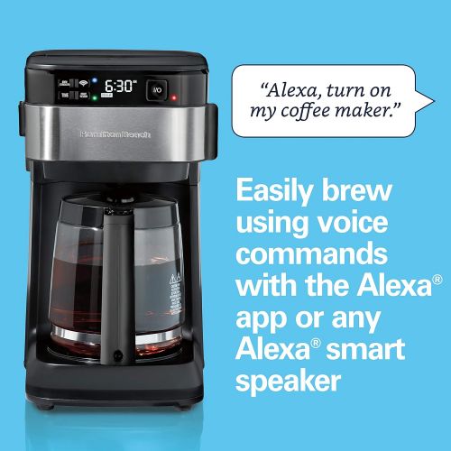  Hamilton Beach Works with Alexa Smart Coffee Maker, Programmable, 12 Cup Capacity, Black and Stainless Steel (49350)  A Certified for Humans Device