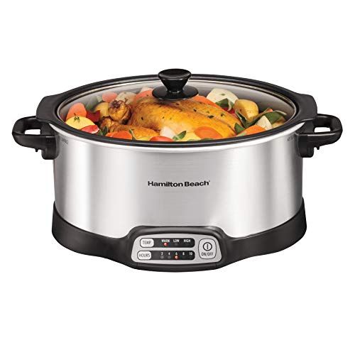  Hamilton Beach Programmable Slow Cooker, Stovetop Sear & Cook, 6 Quarts, Silver (33662)