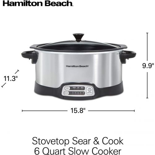  Hamilton Beach Programmable Slow Cooker, Stovetop Sear & Cook, 6 Quarts, Silver (33662)