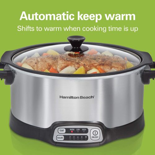  Hamilton Beach Programmable Slow Cooker, Stovetop Sear & Cook, 6 Quarts, Silver (33662)