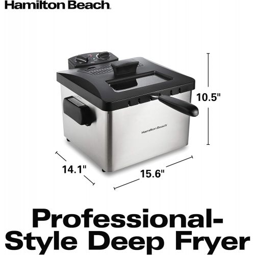 Hamilton Beach Professional Grade Electric Deep Fryer, 19 Cups / 4.5 Liters Oil Capacity, XL Frying Basket, Lid with View Window, 1800 Watts, Stainless Steel (35035)