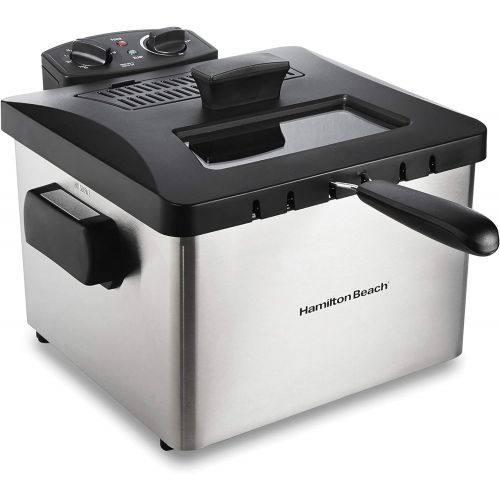  Hamilton Beach Professional Grade Electric Deep Fryer, 19 Cups / 4.5 Liters Oil Capacity, XL Frying Basket, Lid with View Window, 1800 Watts, Stainless Steel (35035)