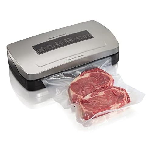  Hamilton Beach NutriFresh Vacuum Sealer Machine with Bag Cutter, BPA Free Food Sealing Starter Kit, Silver (78220)