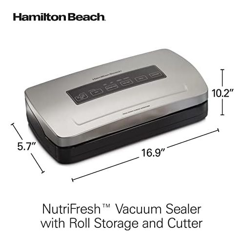  Hamilton Beach NutriFresh Vacuum Sealer Machine with Bag Cutter, BPA Free Food Sealing Starter Kit, Silver (78220)