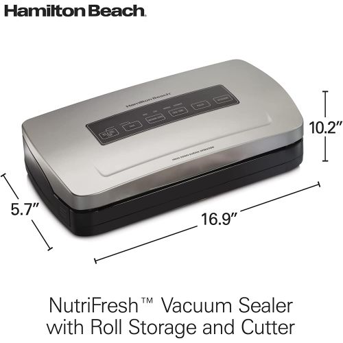  Hamilton Beach NutriFresh Vacuum Sealer Machine with Bag Cutter, BPA Free Food Sealing Starter Kit, Silver (78220)