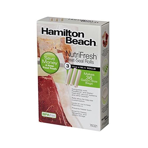  Hamilton Beach Vacuum Sealer, (3-Pack) 11 in x 16 ft Rolls for NutriFresh, FoodSaver & Other Heat-Seal Systems (78321)