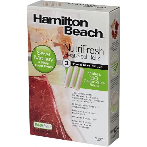  Hamilton Beach Vacuum Sealer, (3-Pack) 11 in x 16 ft Rolls for NutriFresh, FoodSaver & Other Heat-Seal Systems (78321)