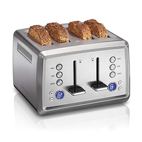  Hamilton Beach Digital 4 Slice Extra Wide Slot Stainless Steel Toaster with Bagel & Defrost Settings, Toast Boost, Slide-Out Crumb Tray, Auto-Shutoff and Cancel Button (24796)