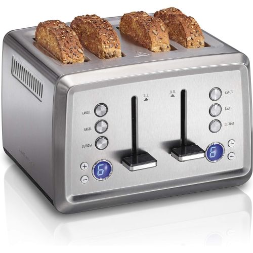  Hamilton Beach Digital 4 Slice Extra Wide Slot Stainless Steel Toaster with Bagel & Defrost Settings, Toast Boost, Slide-Out Crumb Tray, Auto-Shutoff and Cancel Button (24796)