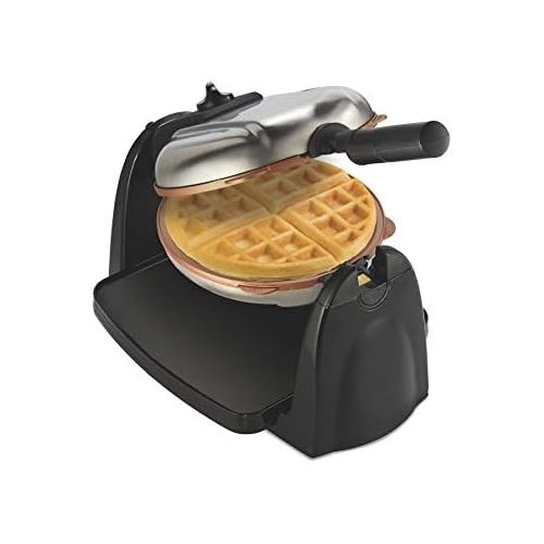  Hamilton Beach Flip Belgian Waffle Maker with Non-Stick Copper Ceramic Removable Plates, Browning Control, Drip Tray, Stainless Steel (26031)