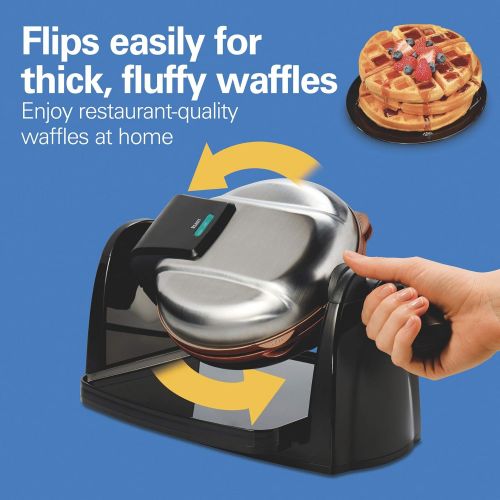  Hamilton Beach Flip Belgian Waffle Maker with Non-Stick Copper Ceramic Removable Plates, Browning Control, Drip Tray, Stainless Steel (26031)