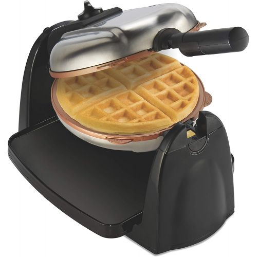  Hamilton Beach Flip Belgian Waffle Maker with Non-Stick Copper Ceramic Removable Plates, Browning Control, Drip Tray, Stainless Steel (26031)