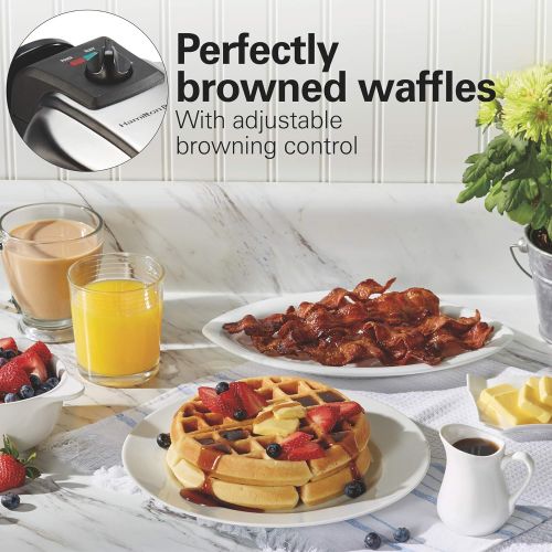  Hamilton Beach Flip Belgian Waffle Maker with Non-Stick Copper Ceramic Removable Plates, Browning Control, Drip Tray, Stainless Steel (26031)