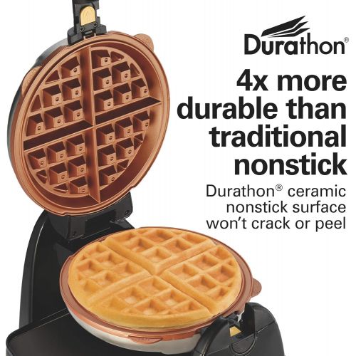  Hamilton Beach Flip Belgian Waffle Maker with Non-Stick Copper Ceramic Removable Plates, Browning Control, Drip Tray, Stainless Steel (26031)