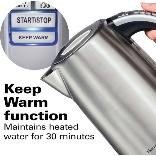 Hamilton Beach Temperature Control Electric Tea Kettle, Water Boiler & Heater, 1.7L, Cordless, LED Indicator, Keep Warm, Auto-Shutoff & Boil-Dry Protection, Stainless Steel (41020R