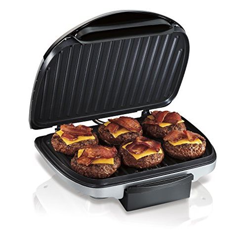  Hamilton Beach Electric Indoor Grill, 6-Serving, Nonstick Easy Clean Plates, Silver (25371)