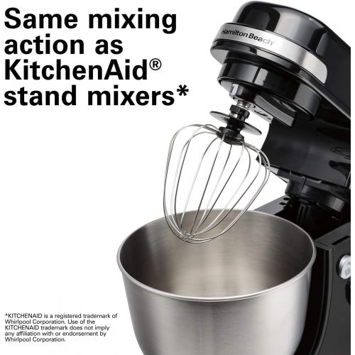  Hamilton Beach Electric Stand Mixer, 4 Quart Stainless Bowl, 7 Speeds, Tilt-Head, Dough Hook, Whisk and Flat Beater, Splash Guard, 300 Watts, Black (63390)