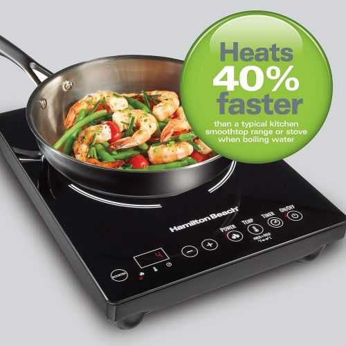  Hamilton Beach 34104 Single Induction 1800 watt Cooktop, Heats 40% faster, Versatile Pan Size (4-10), Black