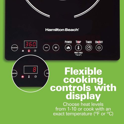  Hamilton Beach 34104 Single Induction 1800 watt Cooktop, Heats 40% faster, Versatile Pan Size (4-10), Black