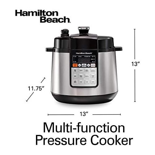  Hamilton Beach 10-in-1 Multi-Function Electric Pressure Cooker, 6 quart, Steamer, Saute and Warmer, Stainless Steel (34502)