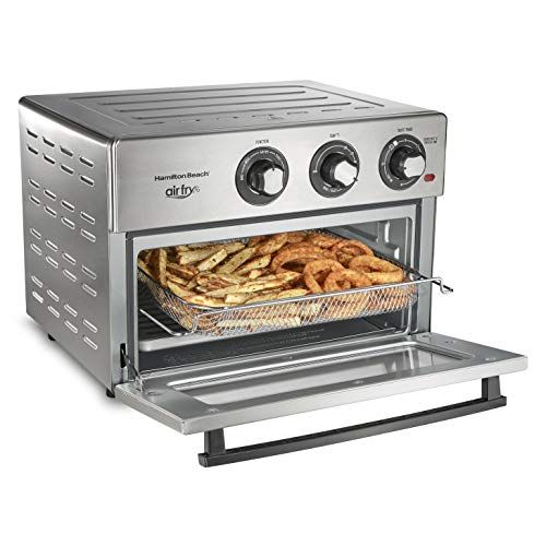  Hamilton Beach Air Fryer Convection Countertop Toaster Oven with Frying Basket, Bake Pan and Broil Rack, 1800 Watts, Stainless Steel (31225)