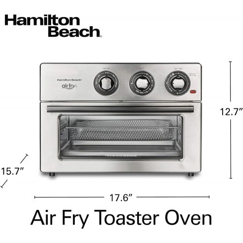  Hamilton Beach Air Fryer Convection Countertop Toaster Oven with Frying Basket, Bake Pan and Broil Rack, 1800 Watts, Stainless Steel (31225)