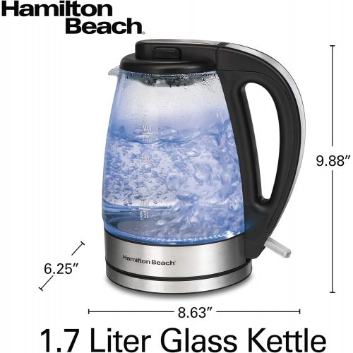  Hamilton Beach Glass Electric Tea Kettle, Water Boiler & Heater, 1.7 L, Cordless, LED Indicator, Built-In Mesh Filter, Auto-Shutoff & Boil-Dry Protection (40864), Clear