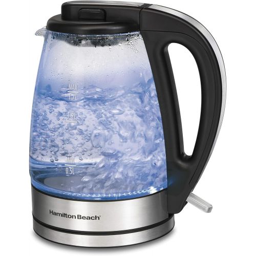  Hamilton Beach Glass Electric Tea Kettle, Water Boiler & Heater, 1.7 L, Cordless, LED Indicator, Built-In Mesh Filter, Auto-Shutoff & Boil-Dry Protection (40864), Clear