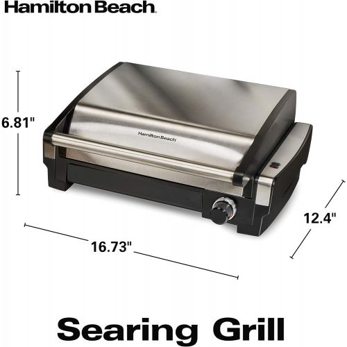  Hamilton Beach Electric Indoor Searing Grill Removable Easy-To-Clean Nonstick Plate, 6-Serving, Extra-Large Drip Tray, Stainless Steel (25360)