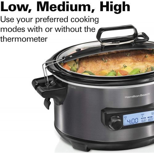  Hamilton Beach Portable 6-Quart Digital Programmable Slow Cooker With Temp Tracking Temperature Probe to Braise, Sous Vide, Make Fondue & Yogurt, Lid Lock, Black Stainless (33866)