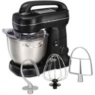 Hamilton Beach Electric Stand Mixer, Tilt-Head, 4 Quarts, 7 Speeds With Whisk, Dough Hook, Flat Beater Attachments, Splash Guard, Black (63391),