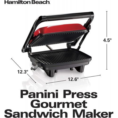  Hamilton Beach Electric Panini Press Grill With Locking Lid, Opens 180 Degrees For Any Sandwich Thickness, Nonstick 8 X 10 Grids, Red (25462Z)