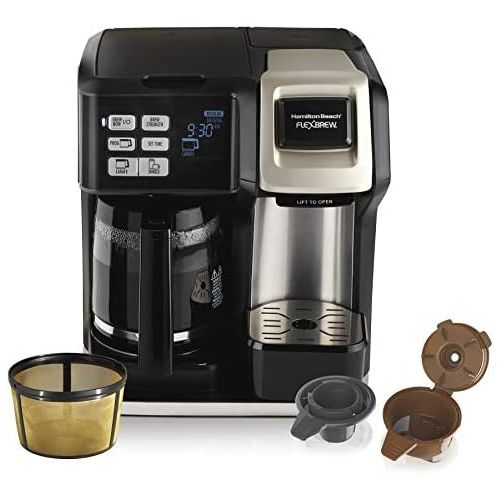  Hamilton Beach FlexBrew Coffee Maker, Single Serve & Full Pot, Compatible with K-Cup Pods or Grounds, Programmable, Includes Permanent Filter, Black (49950C), Silver