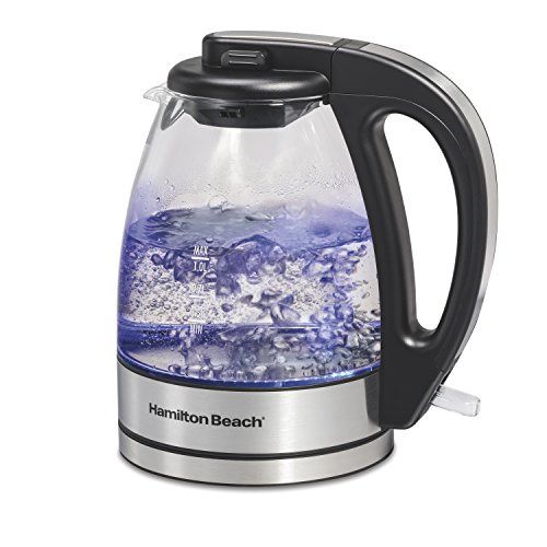  Hamilton Beach Glass Electric Tea Kettle, Water Boiler & Heater, 1 L, Cordless, LED Indicator, Auto-Shutoff & Boil-Dry Protection (40930), Clear