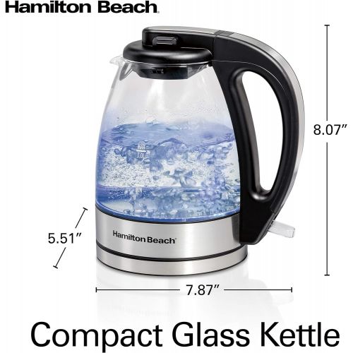  Hamilton Beach Glass Electric Tea Kettle, Water Boiler & Heater, 1 L, Cordless, LED Indicator, Auto-Shutoff & Boil-Dry Protection (40930), Clear