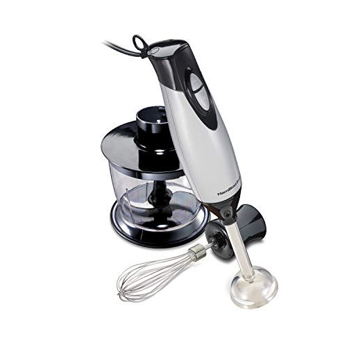  Hamilton Beach 59765 Immersion Hand Blender with Blending Wand, Whisk and 3-Cup Food Chopping Bowl, 3-Piece, Silver and Stainless Steel