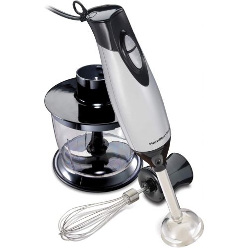  Hamilton Beach 59765 Immersion Hand Blender with Blending Wand, Whisk and 3-Cup Food Chopping Bowl, 3-Piece, Silver and Stainless Steel